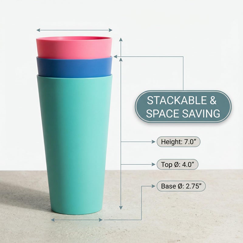 YUYUHUA 32-ounce Plastic Tumblers Reusable Dishwasher Safe BPA Free Set of 12 Multicolor Large Drinking Cups - Image 3